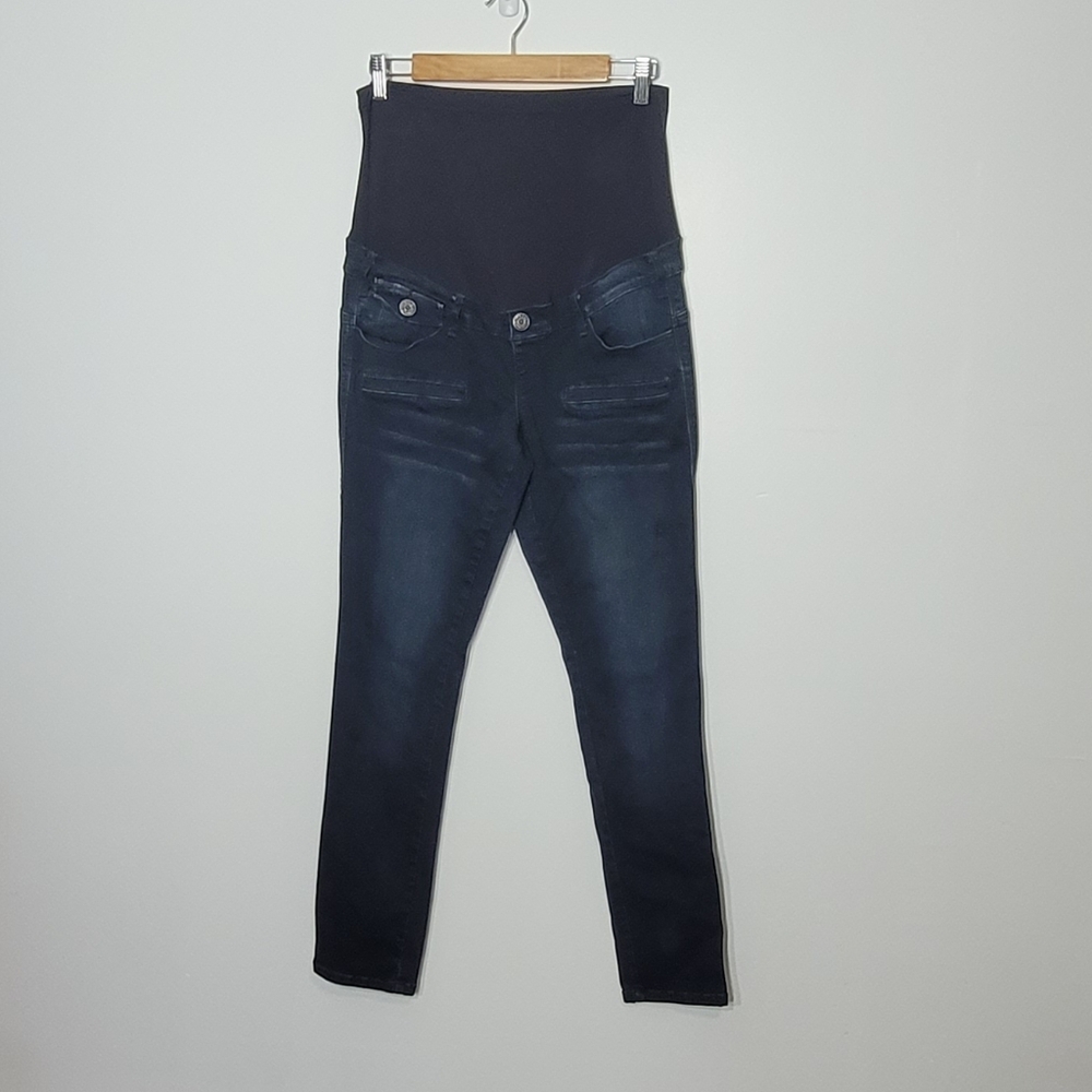 MAKERS Maternity Dark Blue Denim Cotton Pregnancy Stretch Pocket Jeans Medium